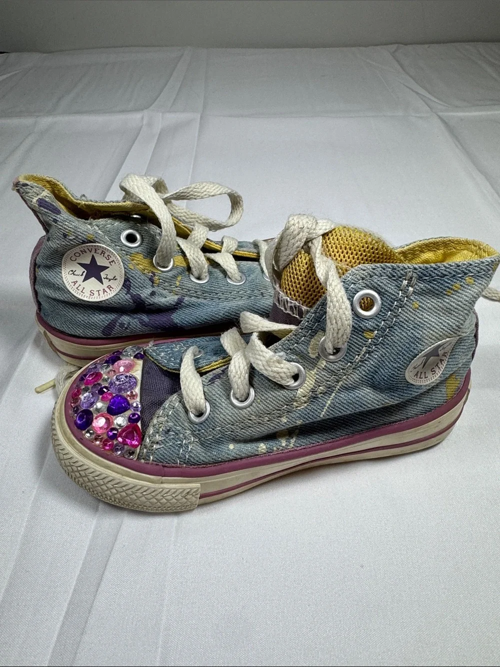 Converse Kids Denim High-Top Sneakers Pink, Purple & Yellow Accents All Star 6